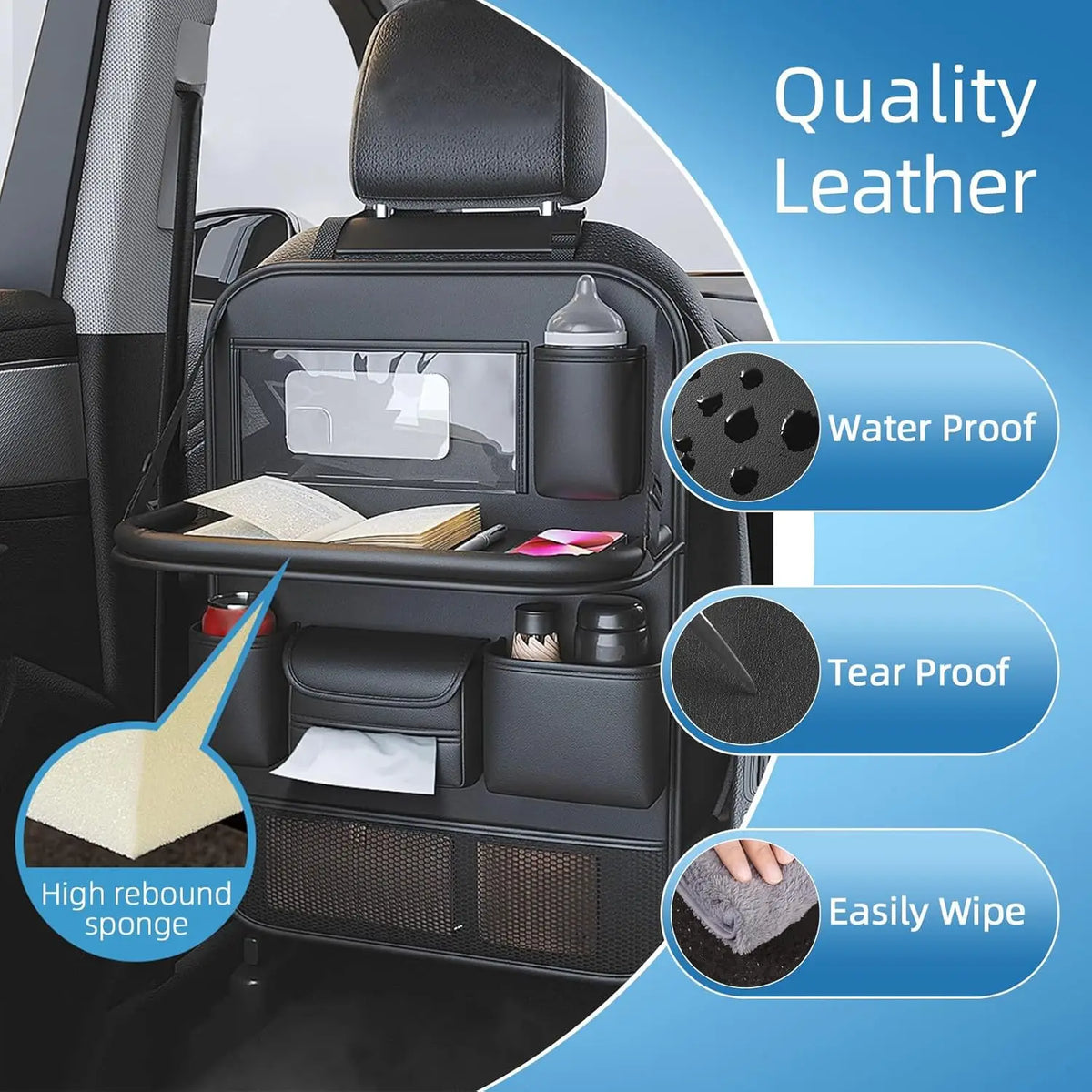 Premium Backseat Organizer with Folding Tray