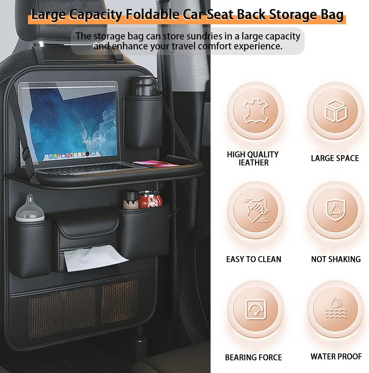 Premium Backseat Organizer with Folding Tray